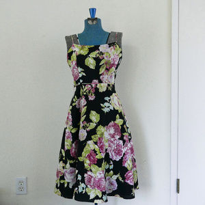 MICA Black Linen Floral Dress